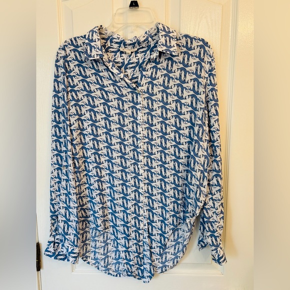 Jane and Delancey Fox Pattern Button Down Shirt w Tie Front Women’s Large - Picture 5 of 10